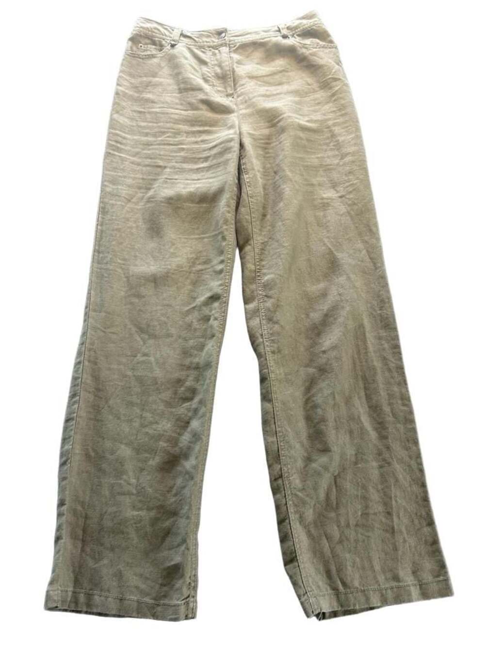 Kate Hill Casual Green 100% Linen Wide Leg Casual Pants